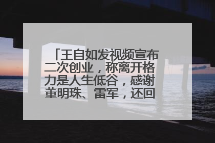 王自如发视频宣布二次创业，称离开格力是人生低谷，感谢董明珠、雷军，还回应了“工资条”：清楚自己要什么……