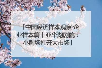 中国经济样本观察·企业样本篇︱亚华湖剧院：小剧场打开大市场