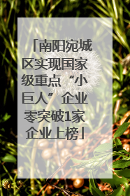 南阳宛城区实现国家级重点“小巨人”企业零突破1家企业上榜