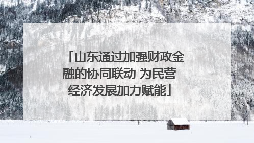 山东通过加强财政金融的协同联动 为民营经济发展加力赋能